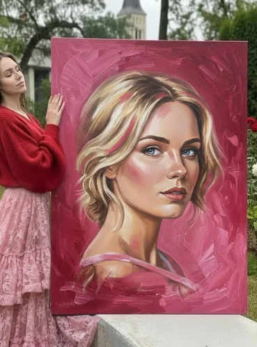 Женский арт-портрет по фотографии, цифровая живопись, квадратный формат — работа №14